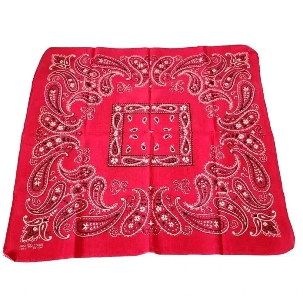 Fast Color Bandana Elephant Trunk Up Paisley Red Selvedge Vintage 20